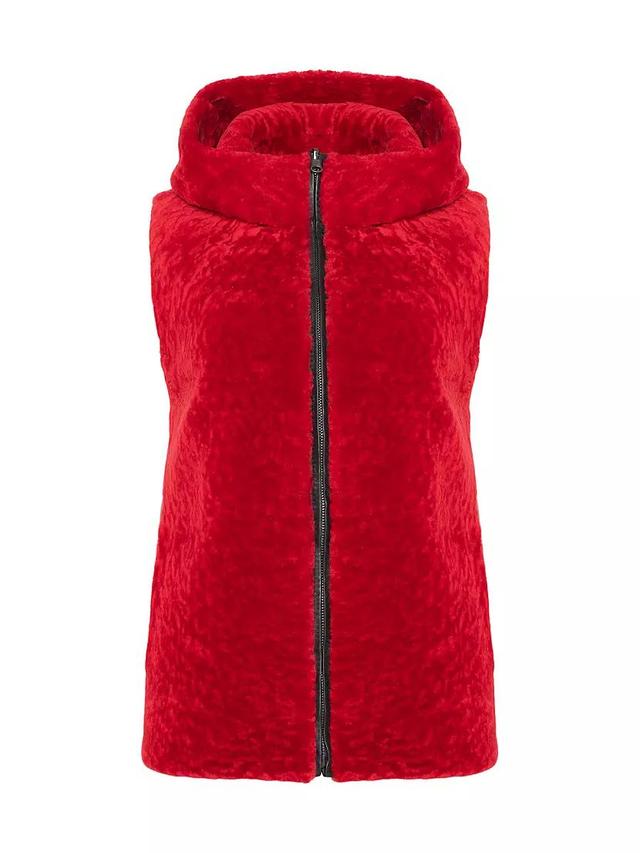 Womens Shearling Lamb Vest Hooded Reversible to Taffeta Product Image