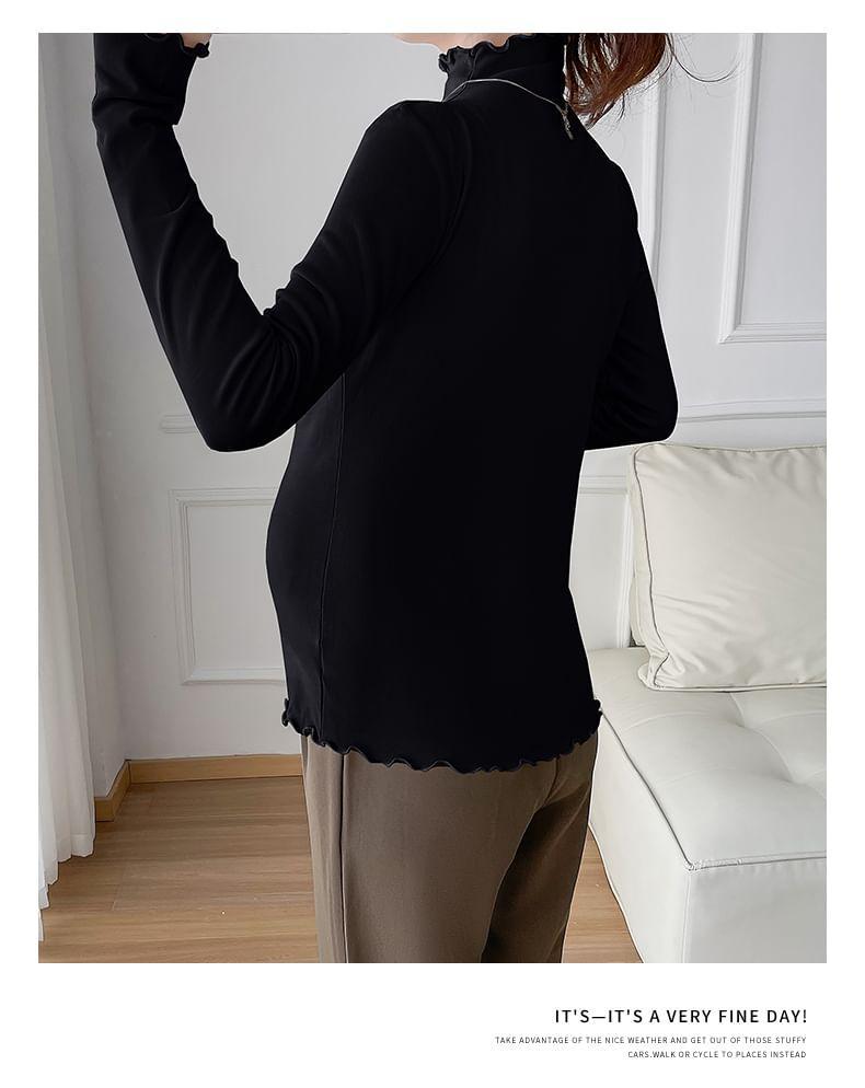 Maternity Long-Sleeve Mock Neck Plain Lettuce Edge Tee Product Image