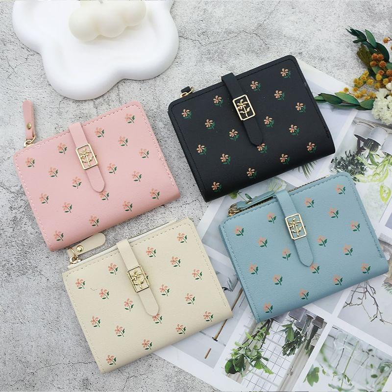 Floral Print Faux Leather Short Wallet Product Image