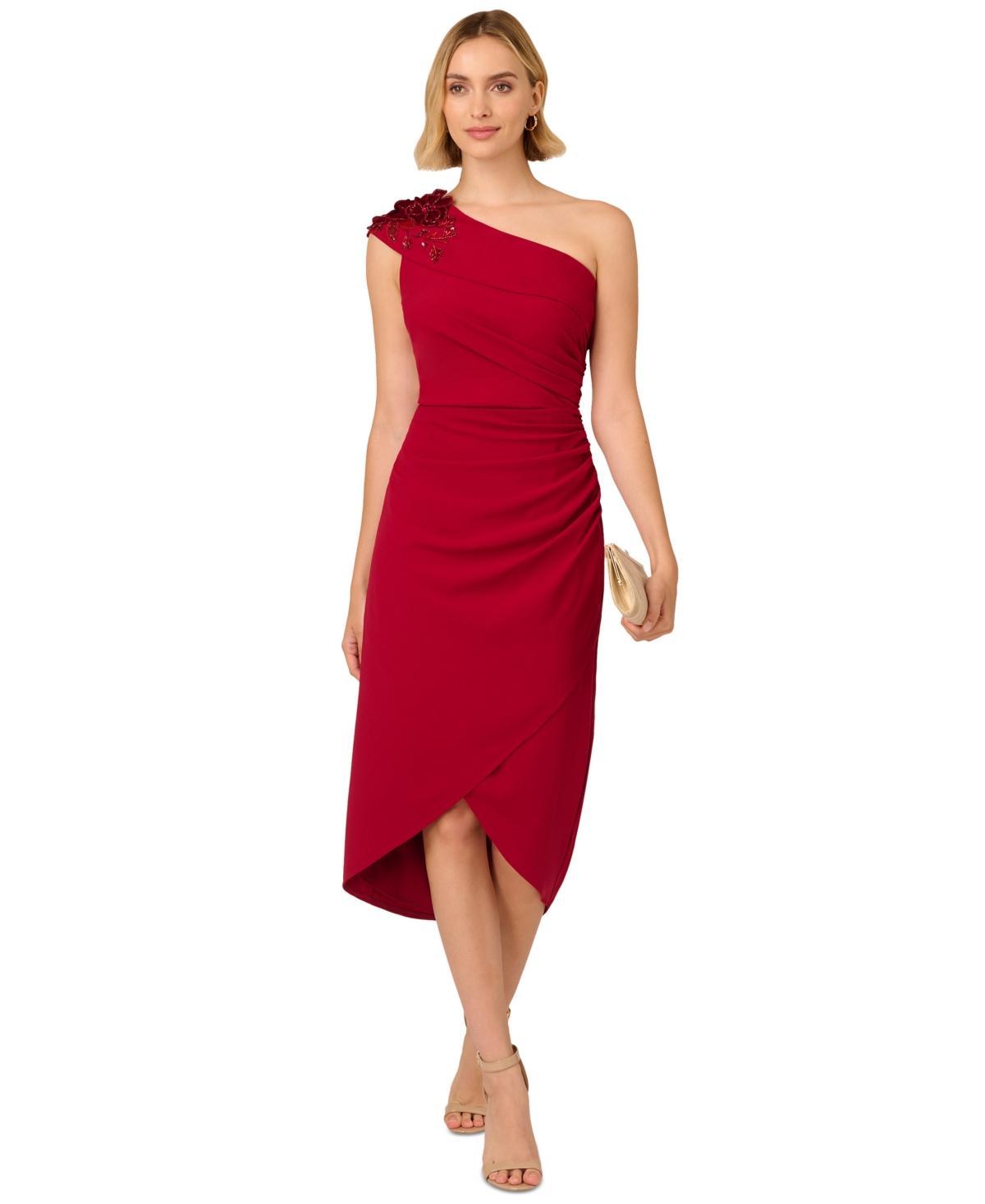 Adrianna Papell Womens Beaded Crepe Faux-Wrap Dress Product Image