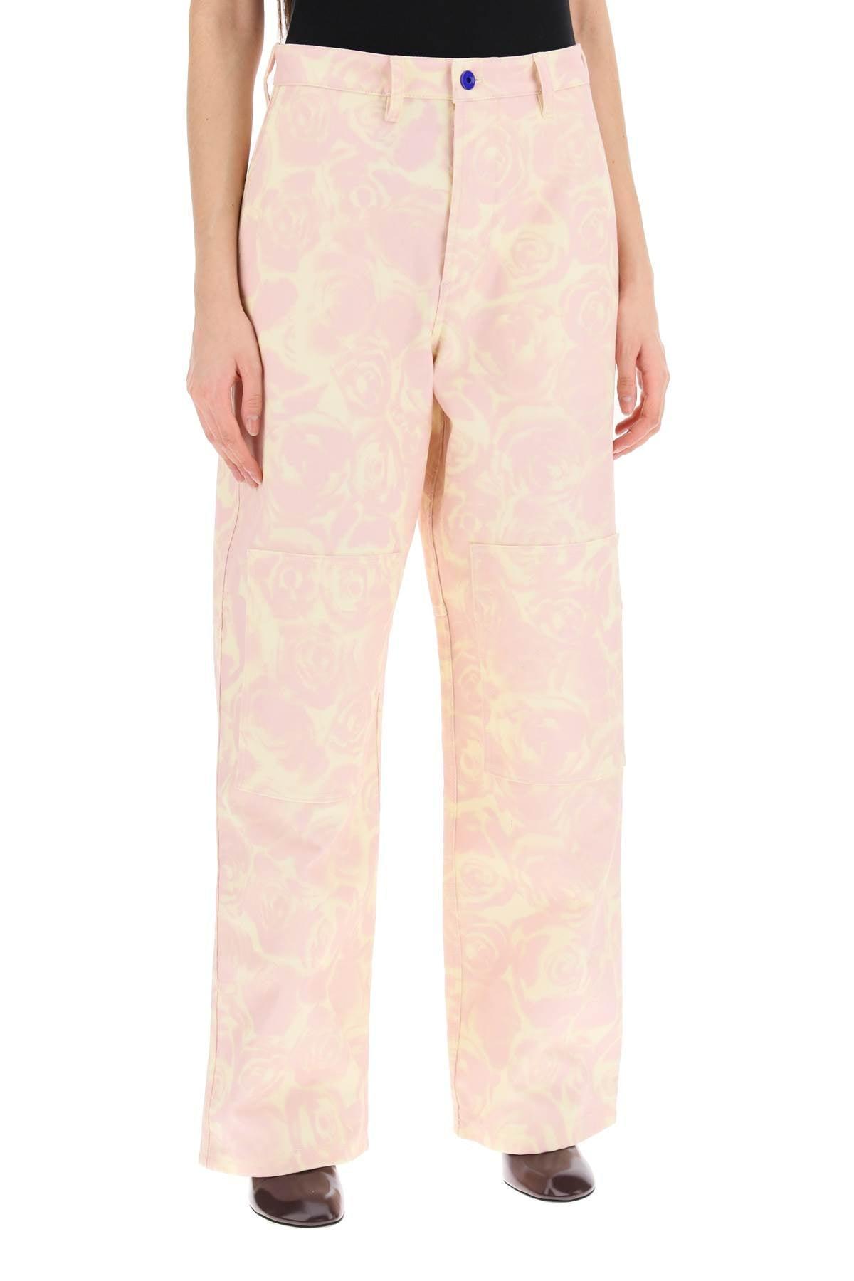 BURBERRY "rose Print Canvas Workwear Pants" In Pink Product Image