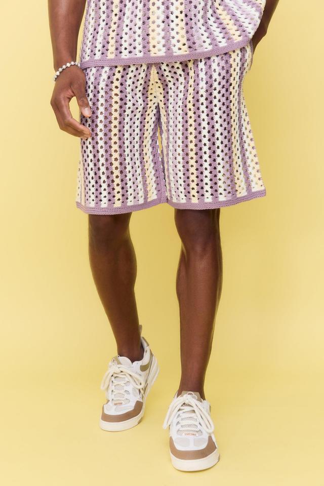 Relaxed Open Stitch Stripe Knitted Shorts | boohooMAN USA Product Image