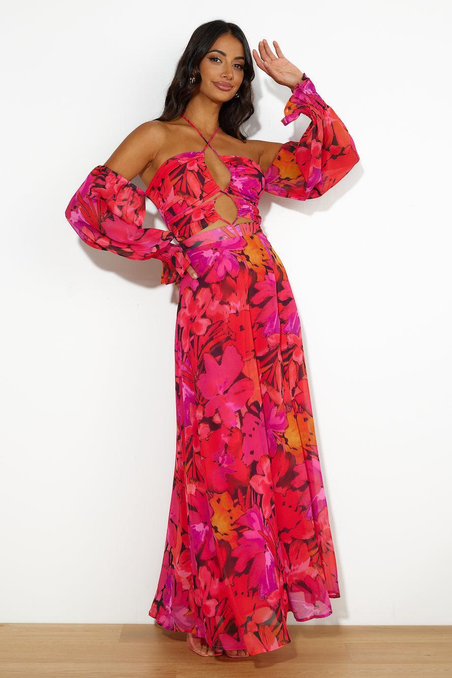 RUNAWAY Karma Maxi Dress Orange Floral Product Image