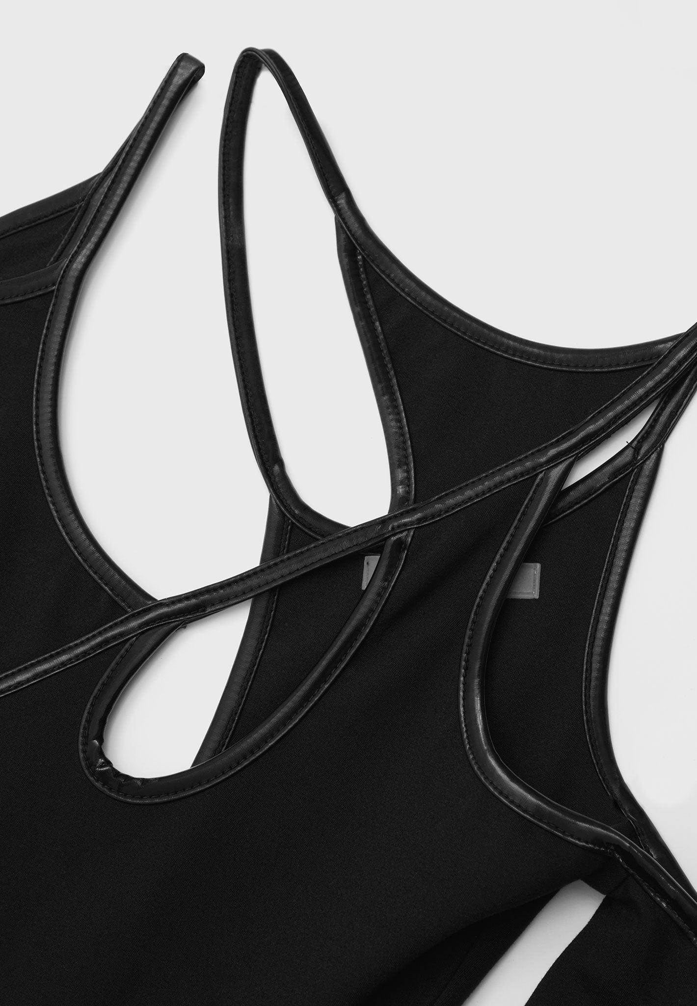 Contrast Asymmetric Bodysuit - Black / Black / WMN3167-01 Product Image