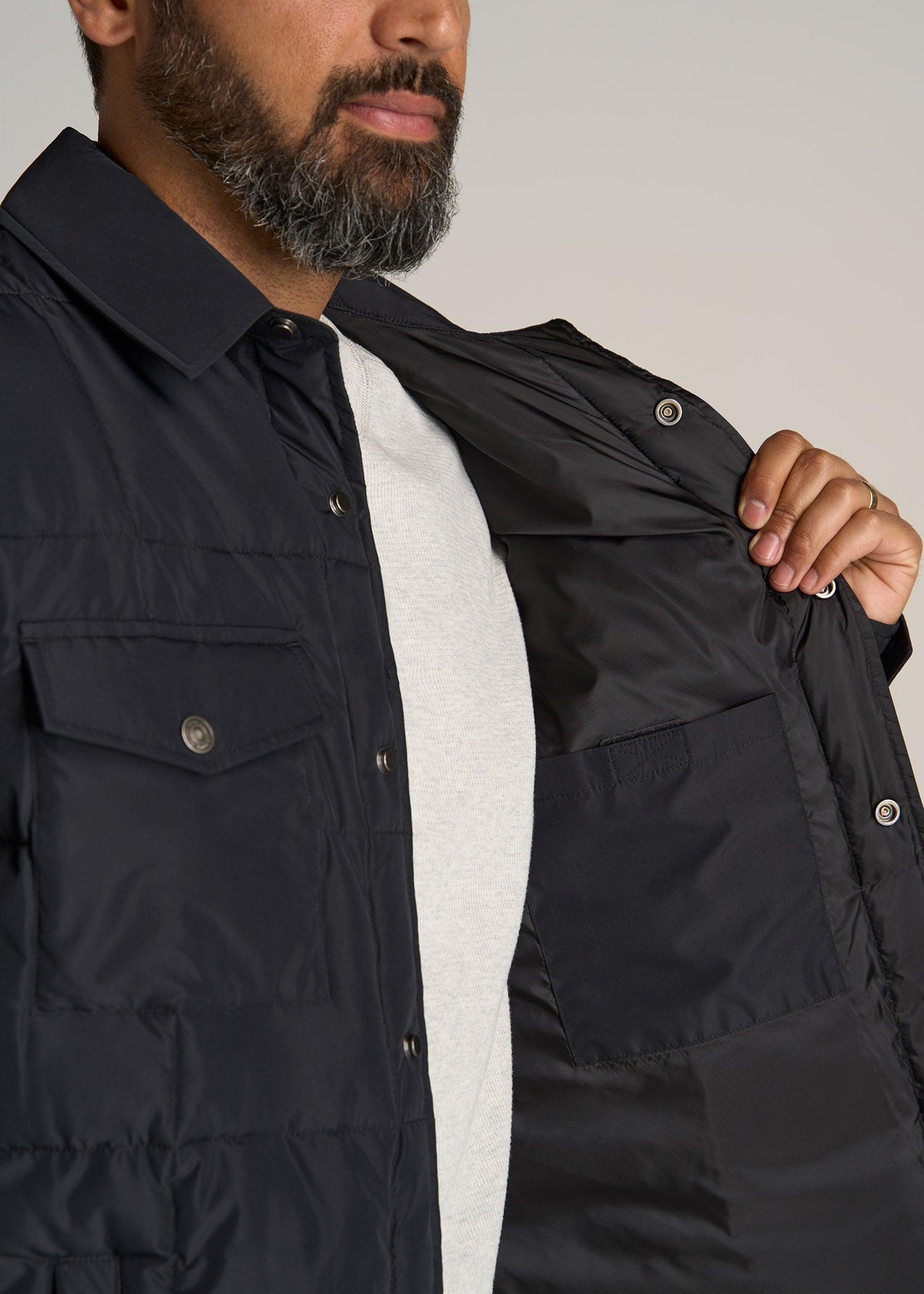 LJ&S Puffer Shirt Jacket for Tall Men in Black Male Product Image