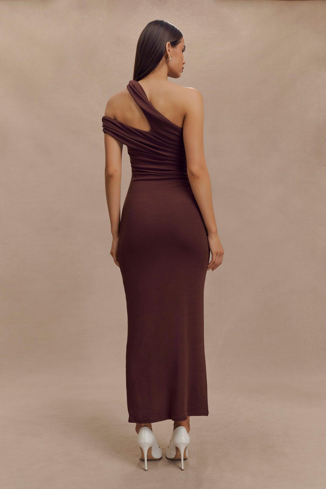 Anastasia One Shoulder Modal Midi Dress - Mahogany Product Image