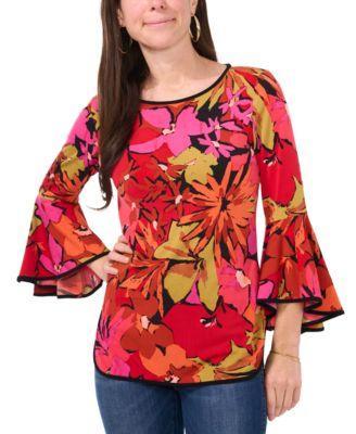 Petite Printed Bell-Sleeve Knit Top Product Image