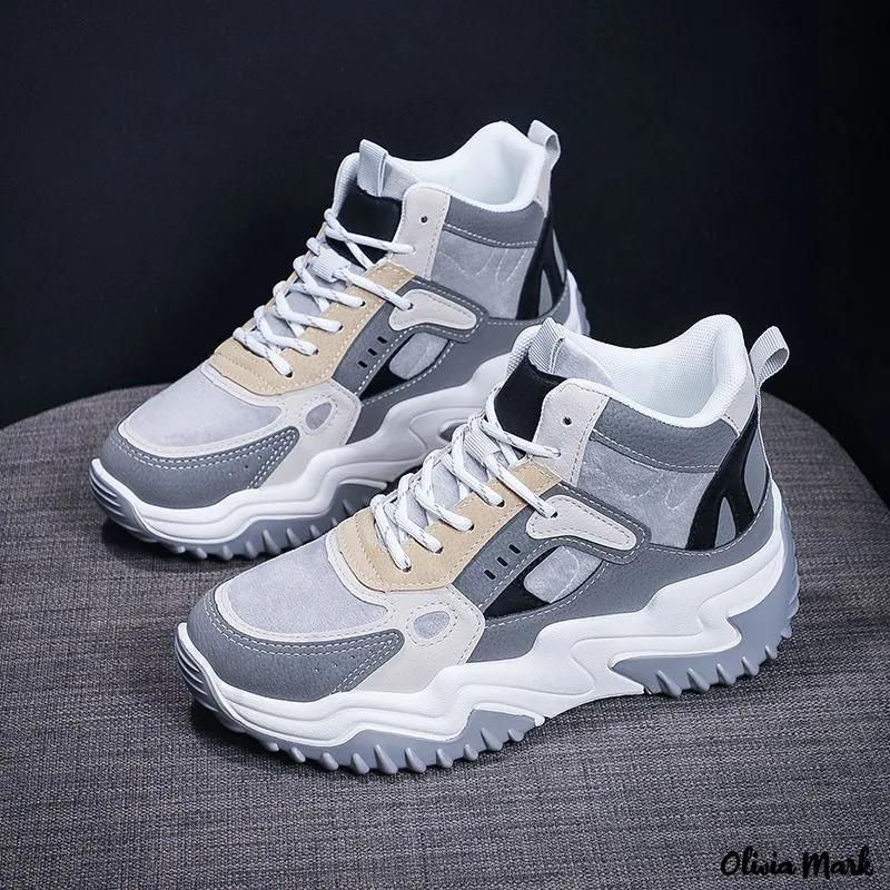 Olivia Mark – Canvas Sneakers with Lace-up Closure and Increased Height. Product Image