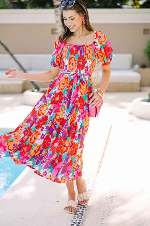 Return To Me Magenta Floral Midi Dress Female Product Image