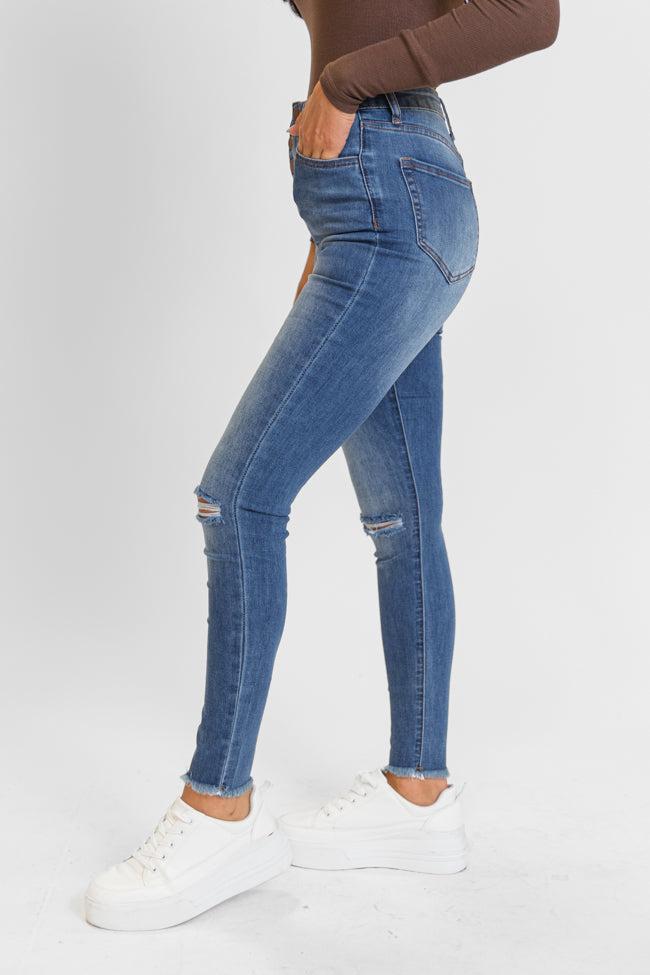 Chelsie Medium Wash Busted Knee Skinny Jeans Product Image