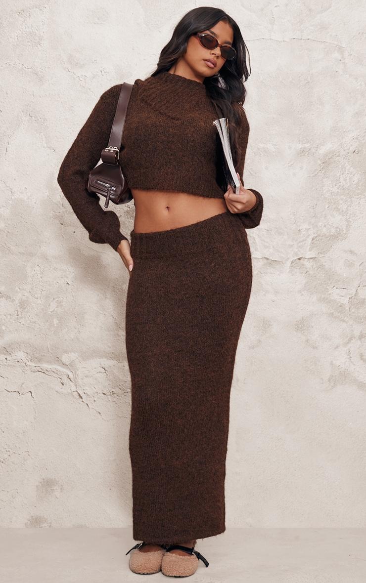 Chocolate Marl Knit Asymmetric Overlay Oversized Sweater Product Image