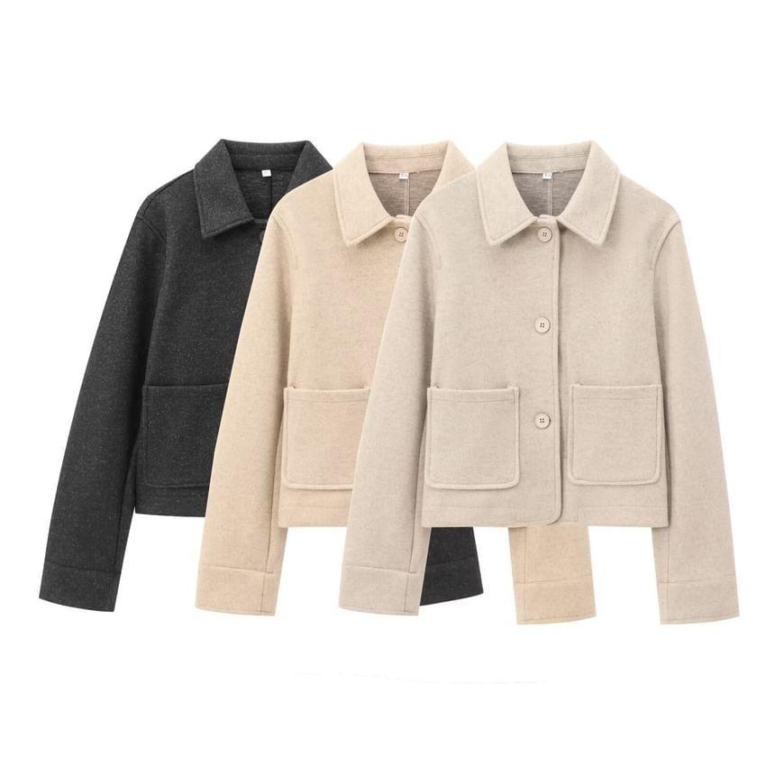 Long Sleeve Lapel Neck Wool Blend Cropped Jacket product image