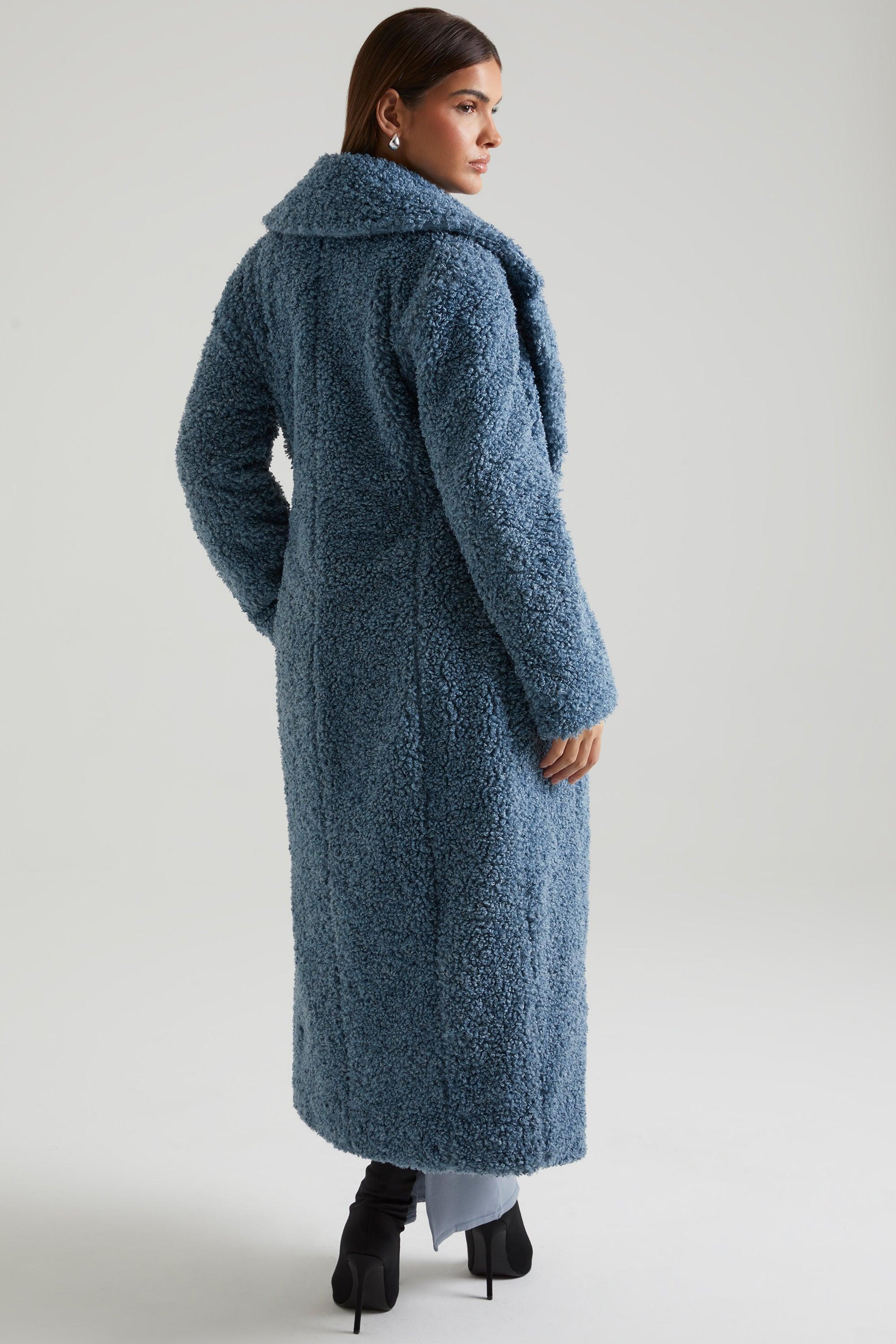 Long Shearling Coat in Blue Product Image