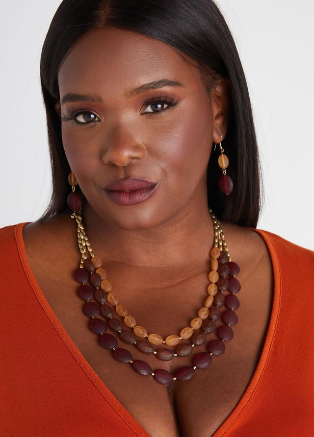 Plus Size Tassel & Beaded Necklace Set Ashley Stewart Product Image