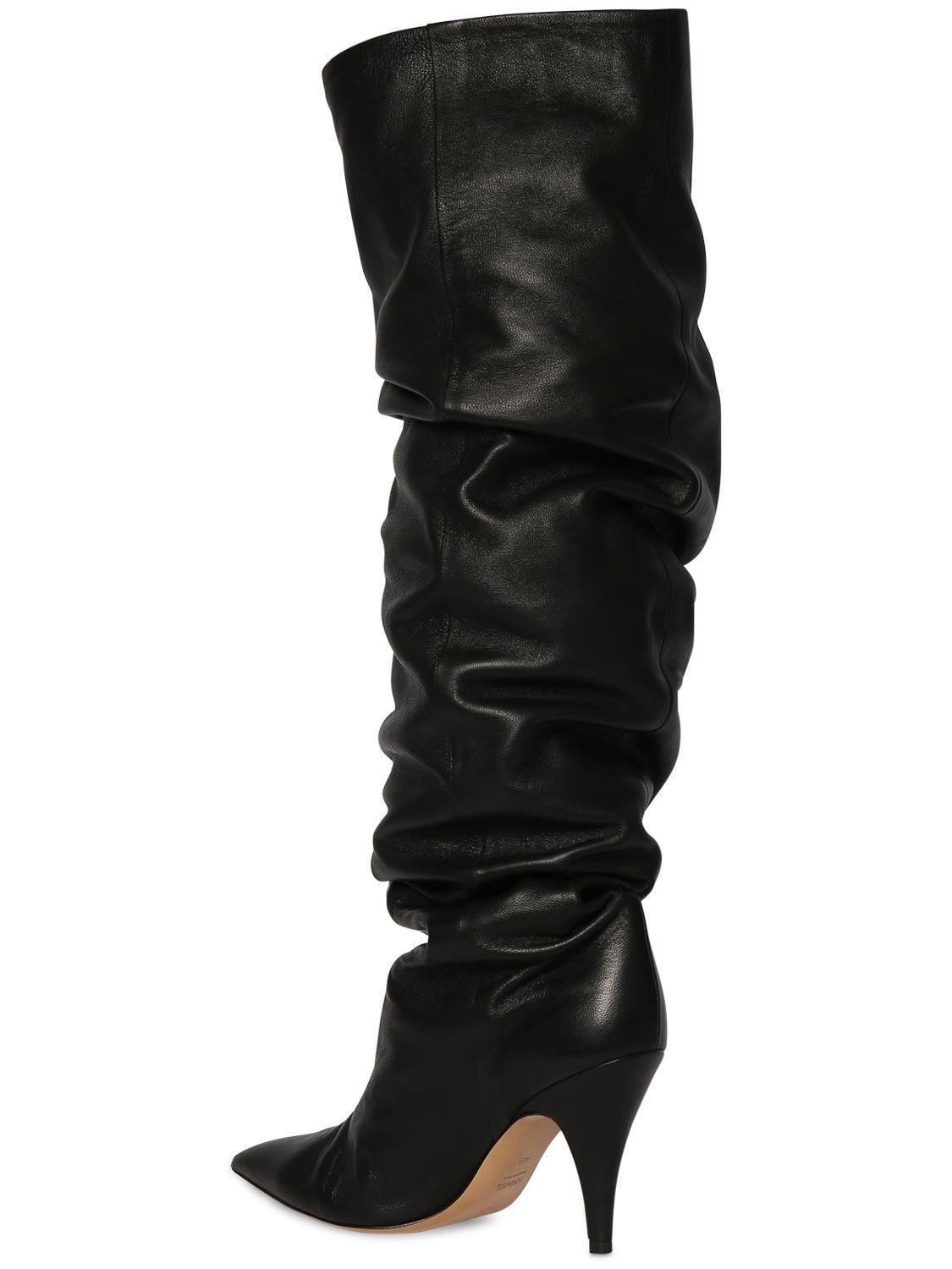 KHAITE 90mm River Knee High Leather Boots In Black Product Image