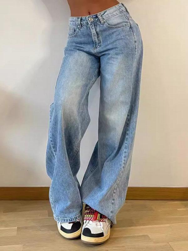 Loose Wide Leg Split-Joint Jean Pants Bottoms Product Image