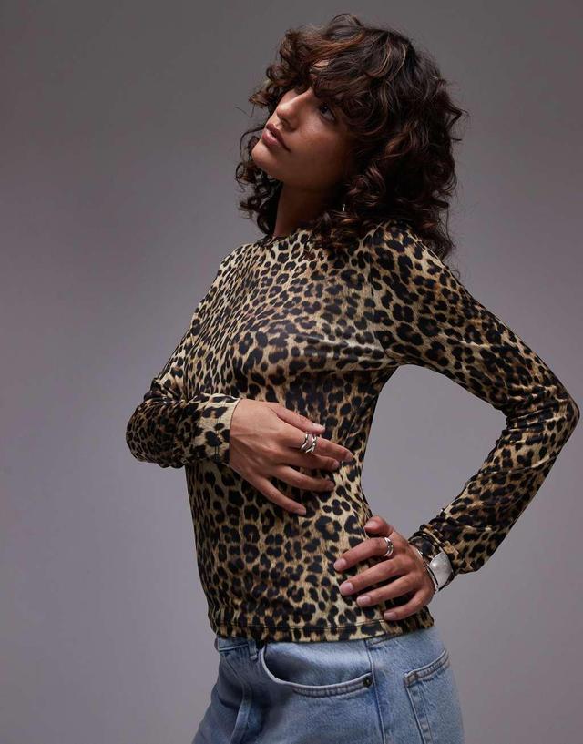 Topshop leopard print microfiber long sleeve top Product Image