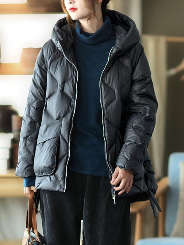 Original Solid Hooded Cotton-Padded Coat Product Image