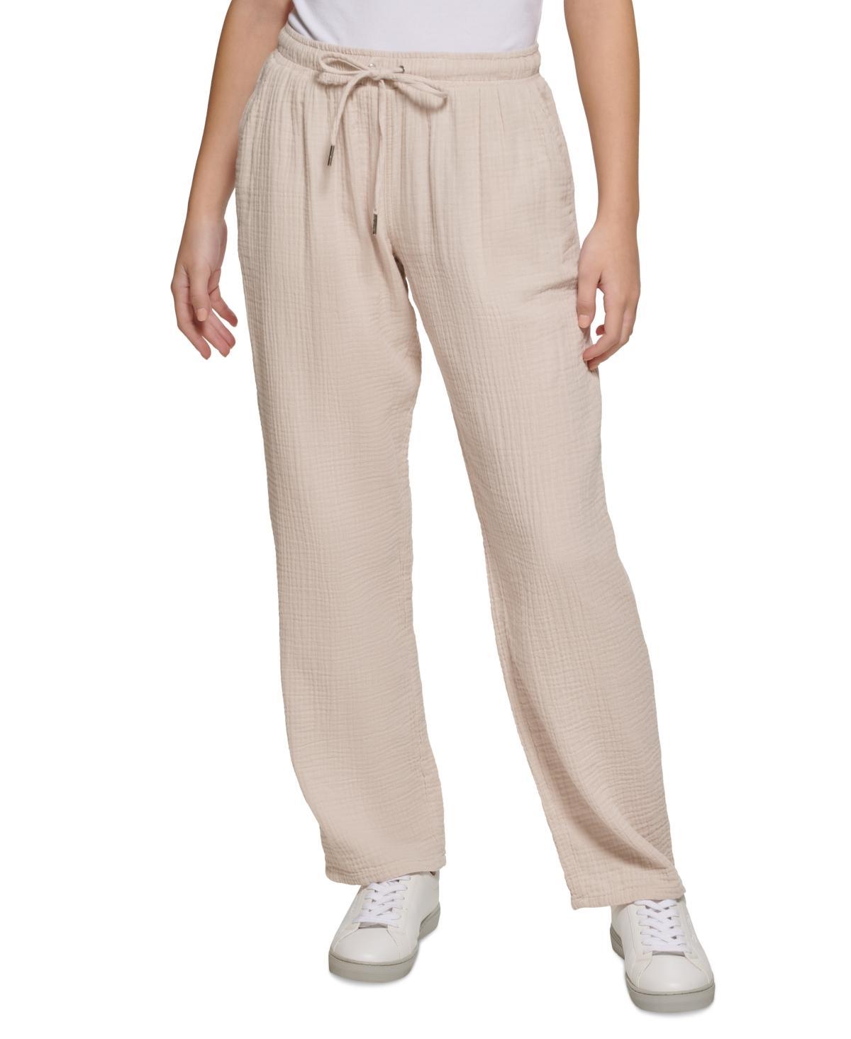 Calvin Klein Jeans Womens Crepe Gauze Relaxed Straight-Leg Drawstring-Waist Pants Product Image