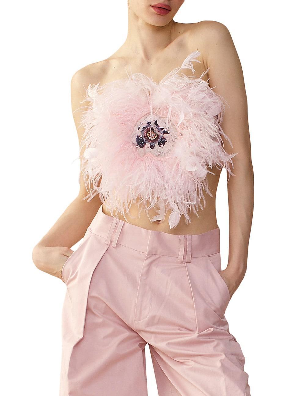 Womens Strapless Feather Crop Top Product Image