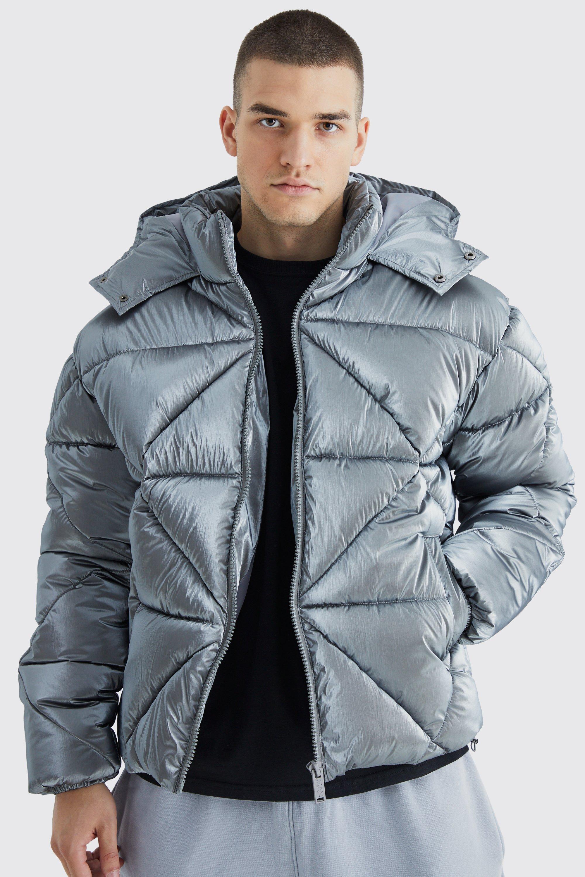 Tall Metallic Boxy Quilted Puffer | boohooMAN USA Product Image