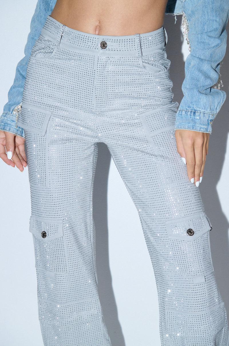 AMMO BONNE SOIREE RHINESTONE CARGO PANTS IN GREY Product Image