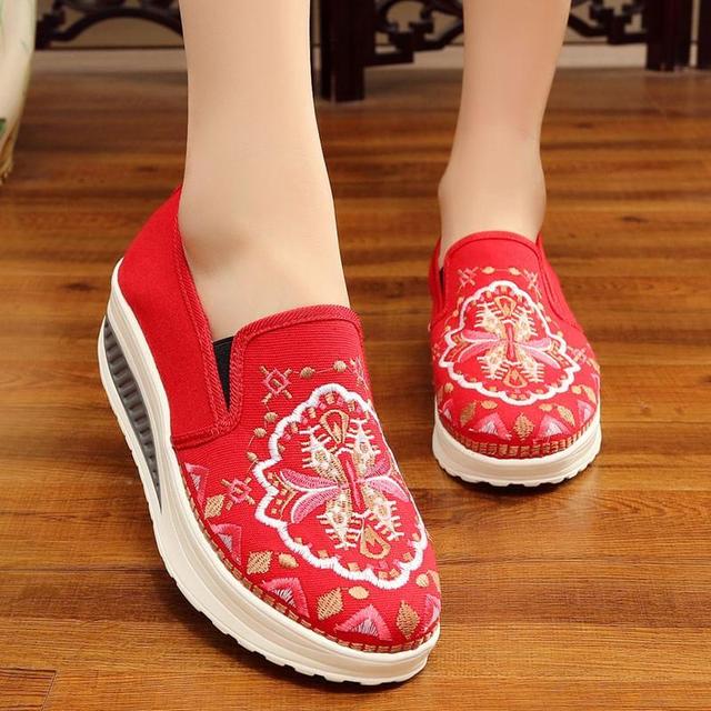 Platform Embroidered Slip Ons Product Image