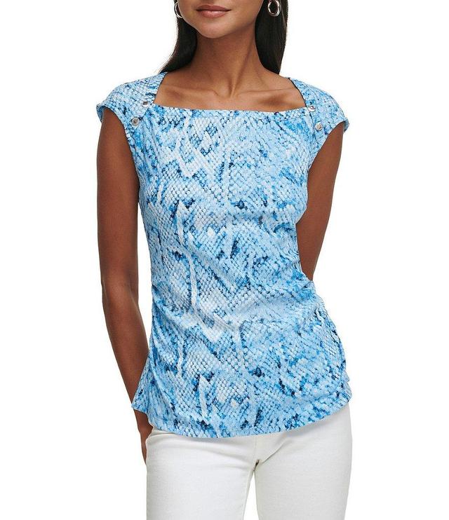 Calvin Klein Printed Square Neck Cap Sleeve Blouse Product Image