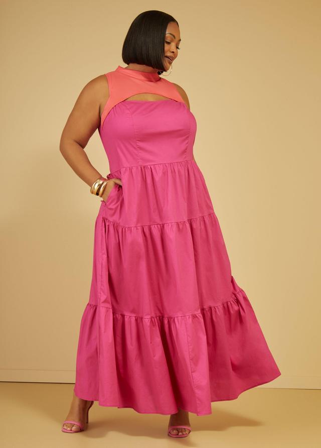 Plus Size Cutout Colorblock Maxi Dress Ashley Stewart Product Image