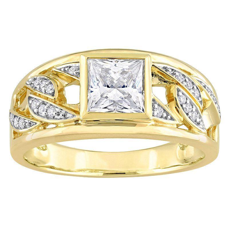 Stella Grace Mens 10k Gold Lab-Created Moissanite Link Design Ring Product Image