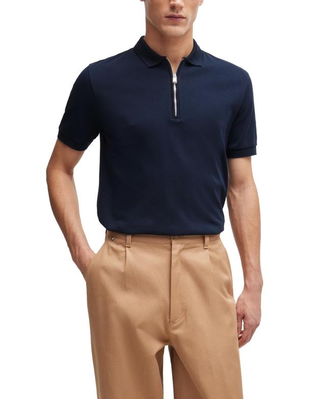 Boss by Hugo Boss Mens Zip Neck Slim-Fit Polo Shirt Product Image