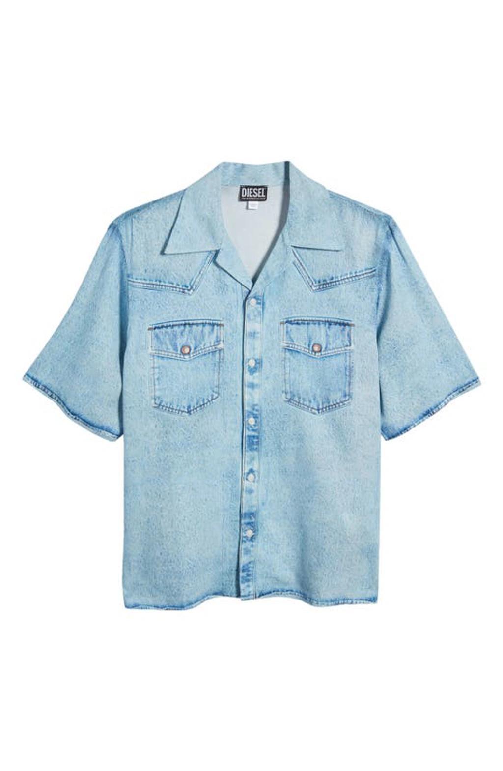 Faux-pocket Faded Shortsleeved Shirt In Blue Product Image