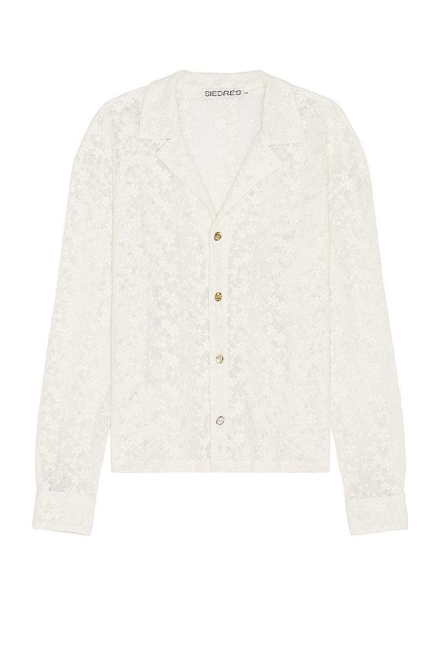 SIEDRES Henry Resort Collar Crocheted Long Sleeve Shirt in Ivory. Size L, S, XL/1X. Product Image