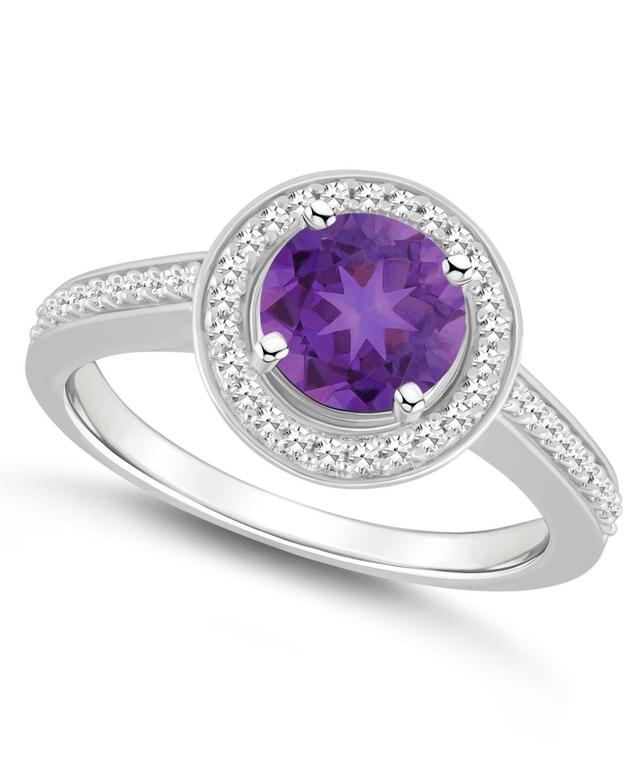 Macys Amethyst (1-1/4 ct. t.w.) and Diamond (1/5 ct. t.w.) Halo Ring in Sterling Silver Product Image