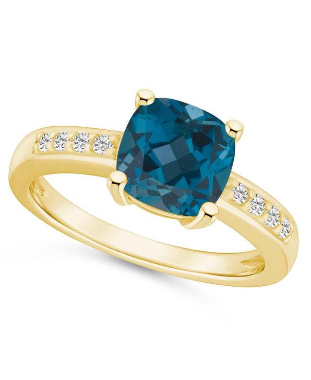 Alyson Layne 14k Gold Cushion London Blue Topaz & 1/8 Carat T.W. Diamond Ring, Womens Product Image