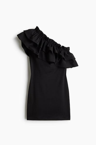 Ruffle-Trimmed One-Shoulder Dress Product Image