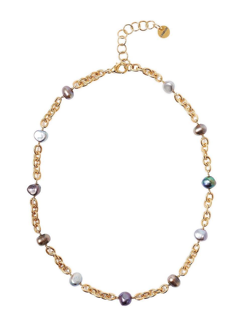 Womens 18K-Gold-Plated & Freshwater Pearl Station Necklace Product Image