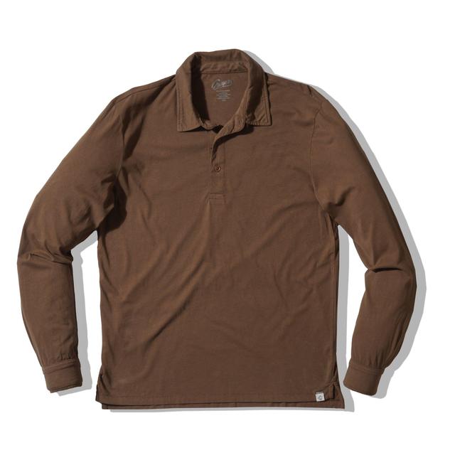 Pima Cotton Long Sleeve Polo - Dark Earth Product Image