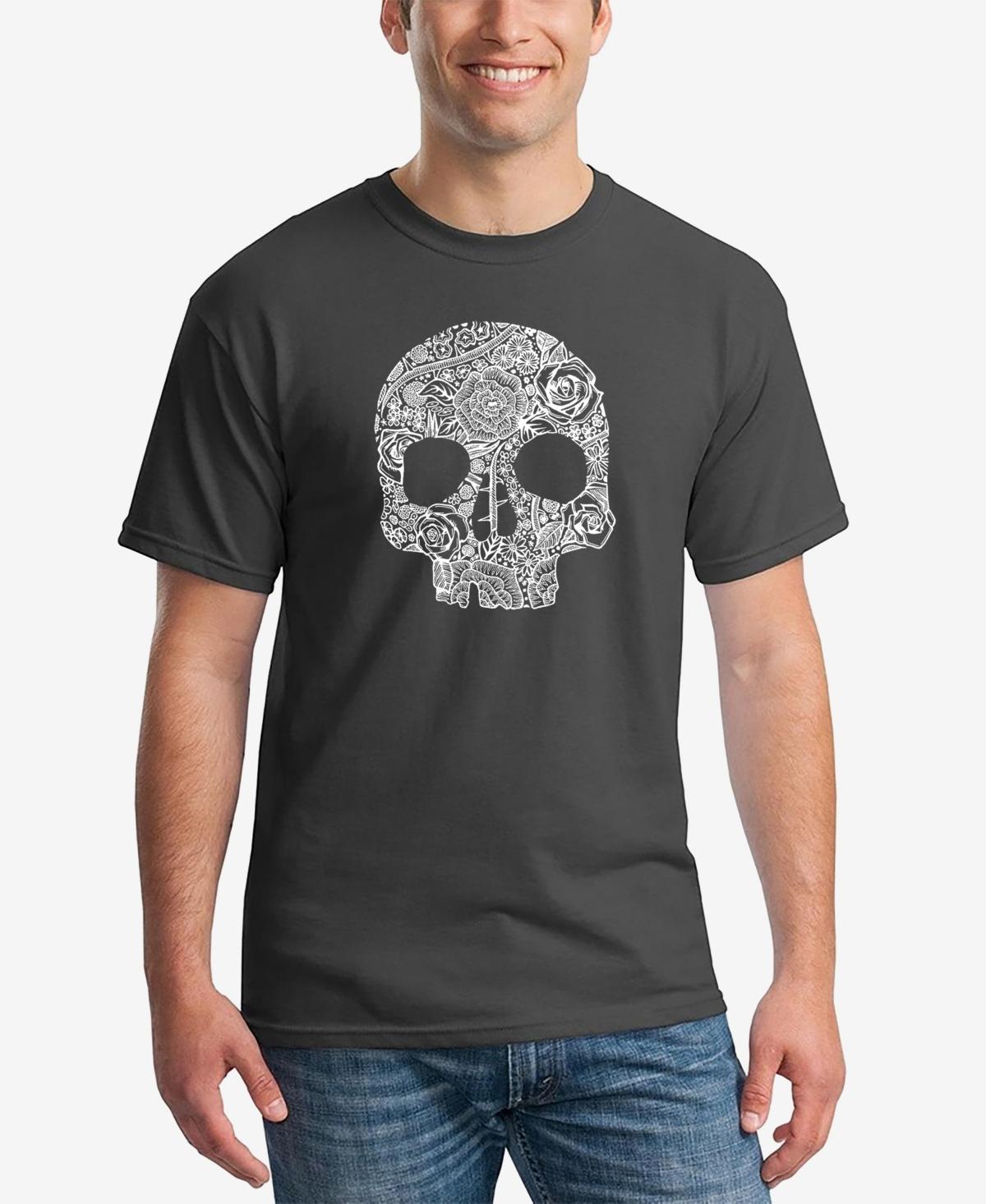 La Pop Art Mens Word Art Flower Skull Short Sleeve T-shirt Product Image