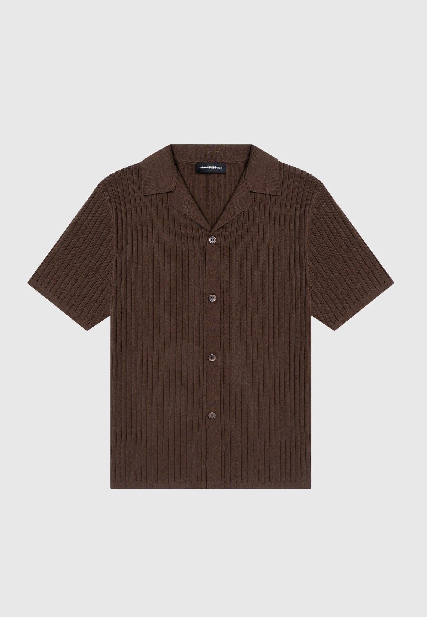 Ribbed Knit Revere Shirt - Brown Male Product Image