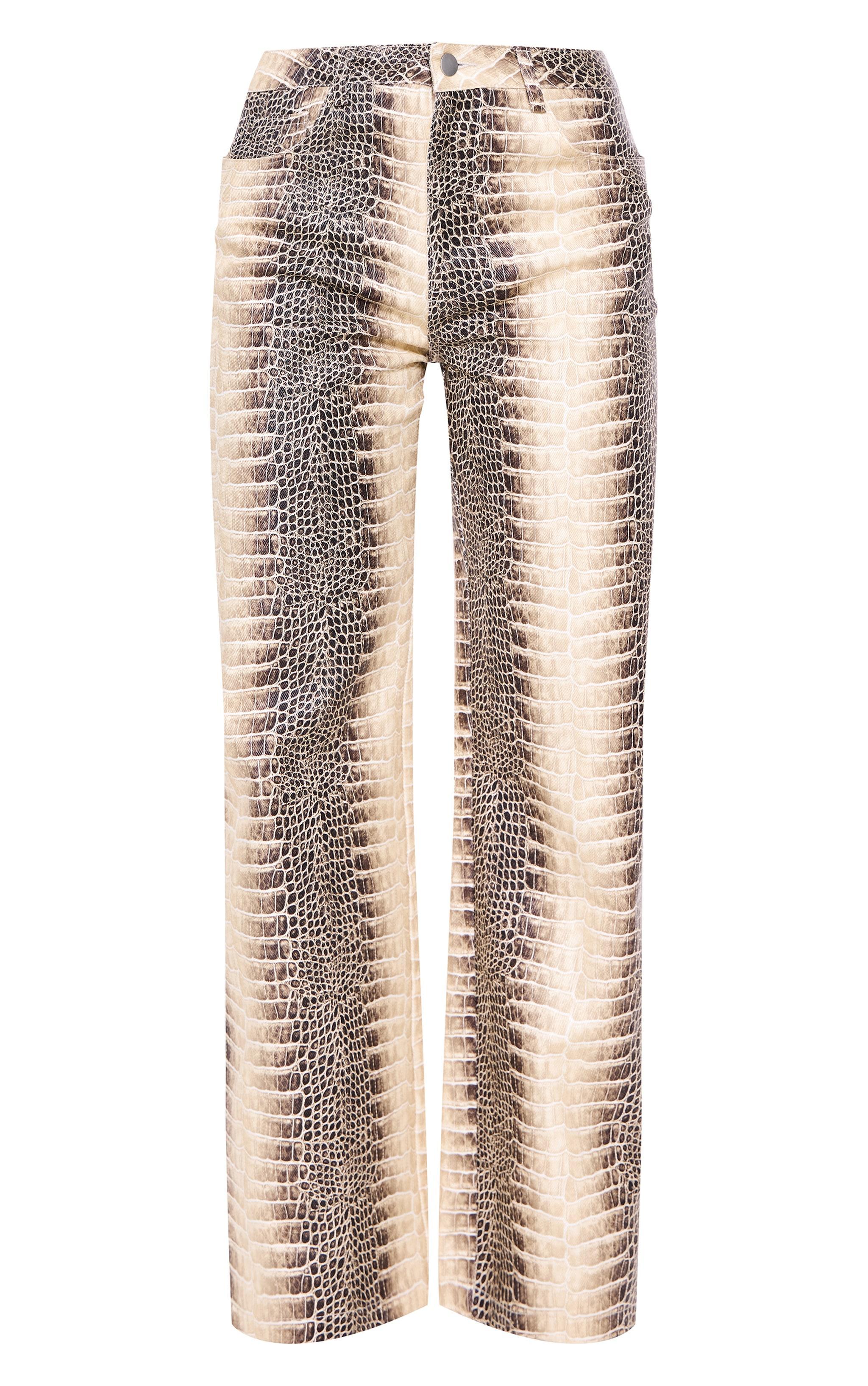 Brown Denim Low Waist Snake Print Wide Leg Jeans Product Image