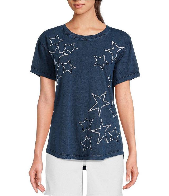 Tru Luxe Jeans Embroidered Star Crew Neck Short Sleeve Top Product Image