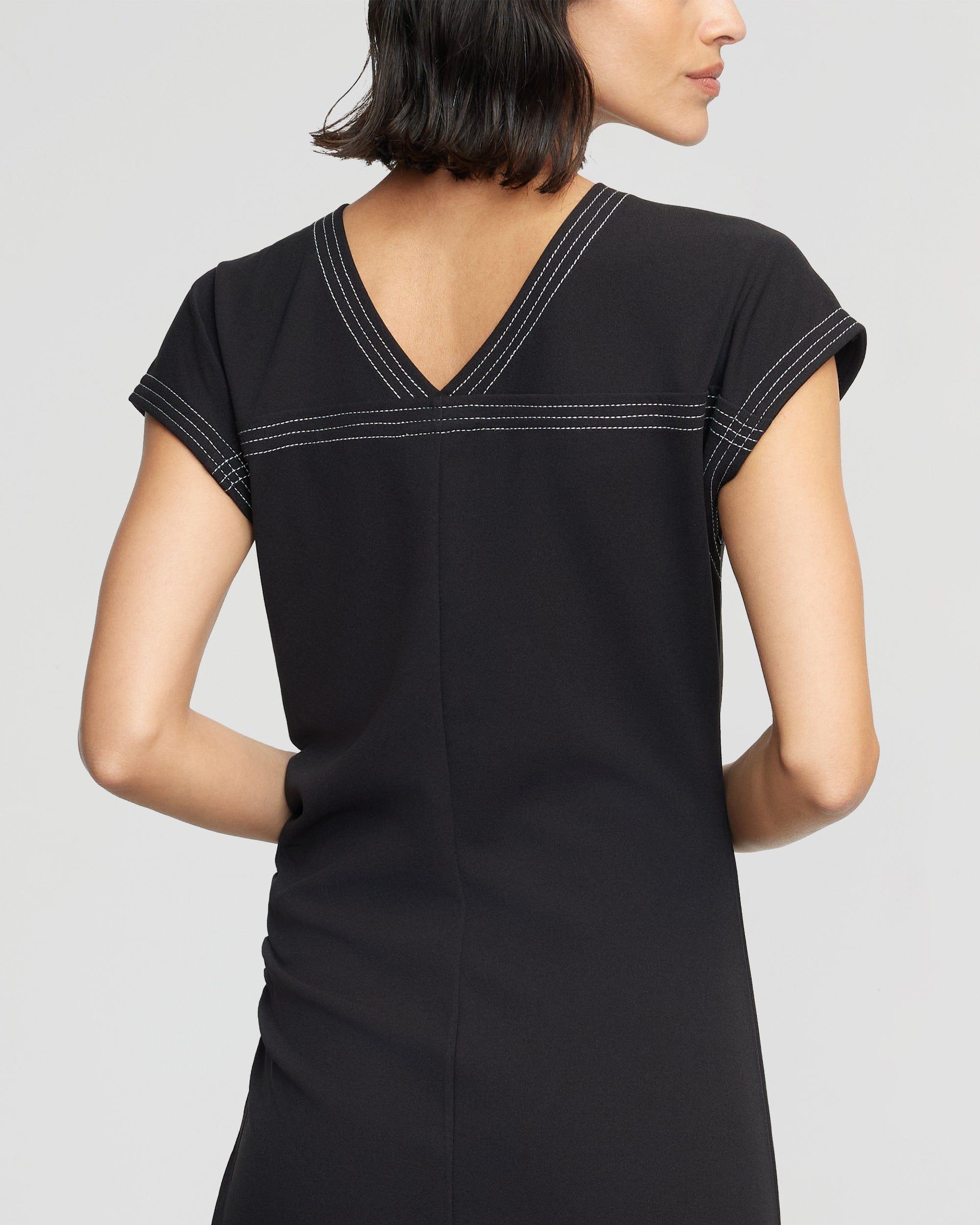 Vela Contrast-Stitch Ruched-Waist Dress (Petite) Product Image