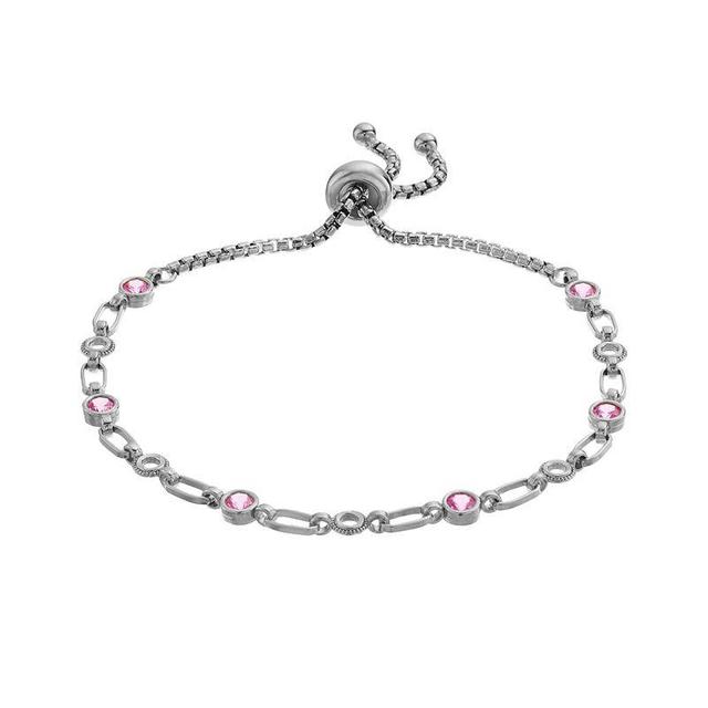 Kristen Kesho Sterling Silver Lab-Created Pink Sapphire & Circle Link Adjustable Bolo Bracelet, Womens Product Image