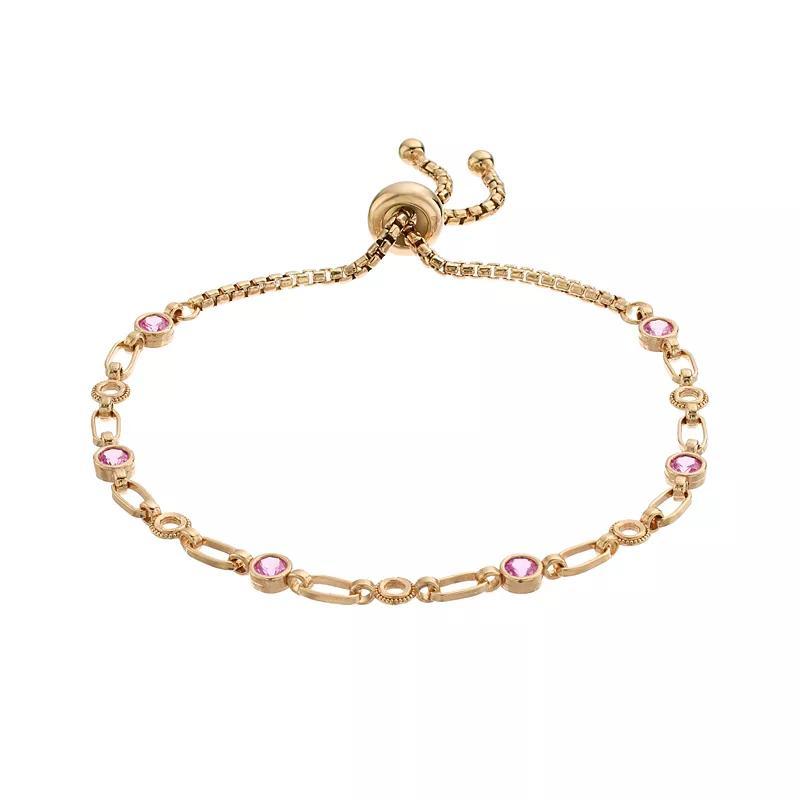 Kristen Kesho Sterling Silver Lab-Created Pink Sapphire & Circle Link Adjustable Bolo Bracelet, Womens Yellow Product Image