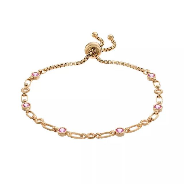 Kristen Kesho Sterling Silver Lab-Created Pink Sapphire & Circle Link Adjustable Bolo Bracelet, Womens Pink Tone Product Image