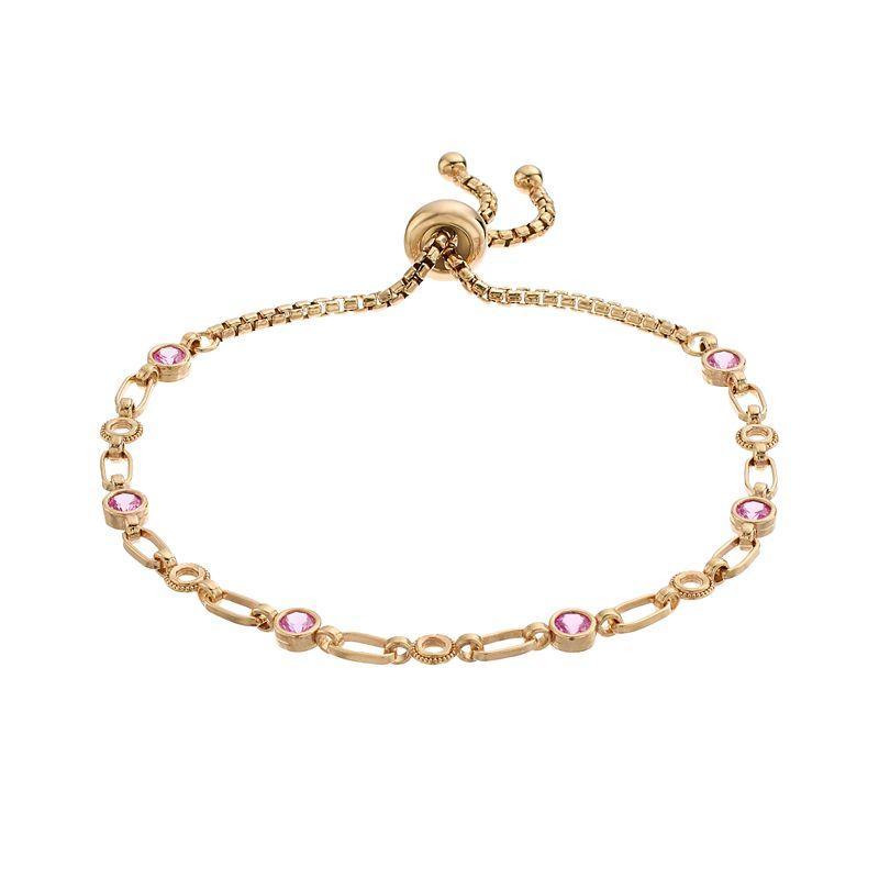 Kristen Kesho Sterling Silver Lab-Created Pink Sapphire & Circle Link Adjustable Bolo Bracelet, Womens Pink Tone Product Image