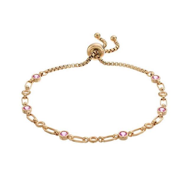 Kristen Kesho Sterling Silver Lab-Created Pink Sapphire & Circle Link Adjustable Bolo Bracelet, Womens Pink Tone Product Image