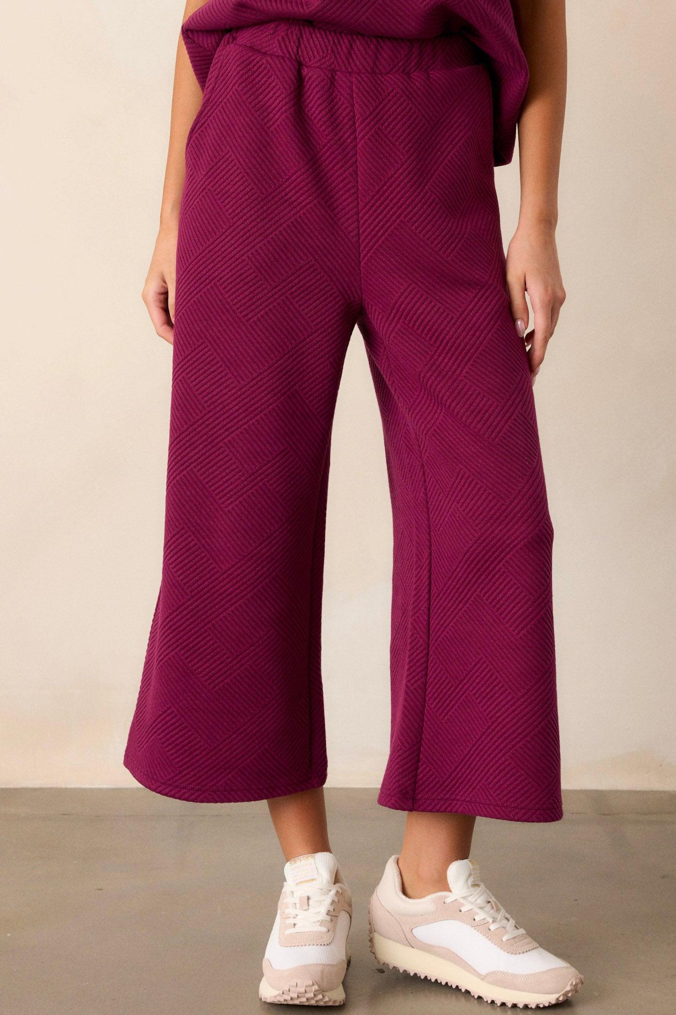 Tell Me Dark Sangria Cropped Textured Pants Product Image