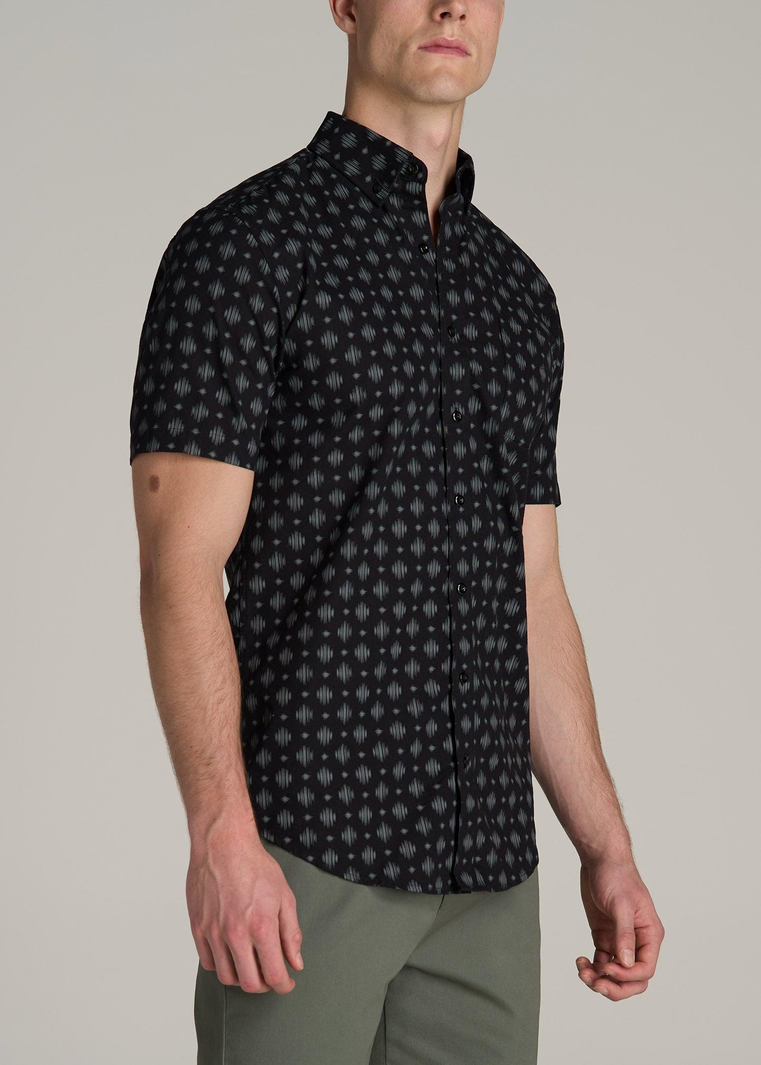 Short Sleeve Shirt for Tall Men in Black and Grey Crosshatch Product Image